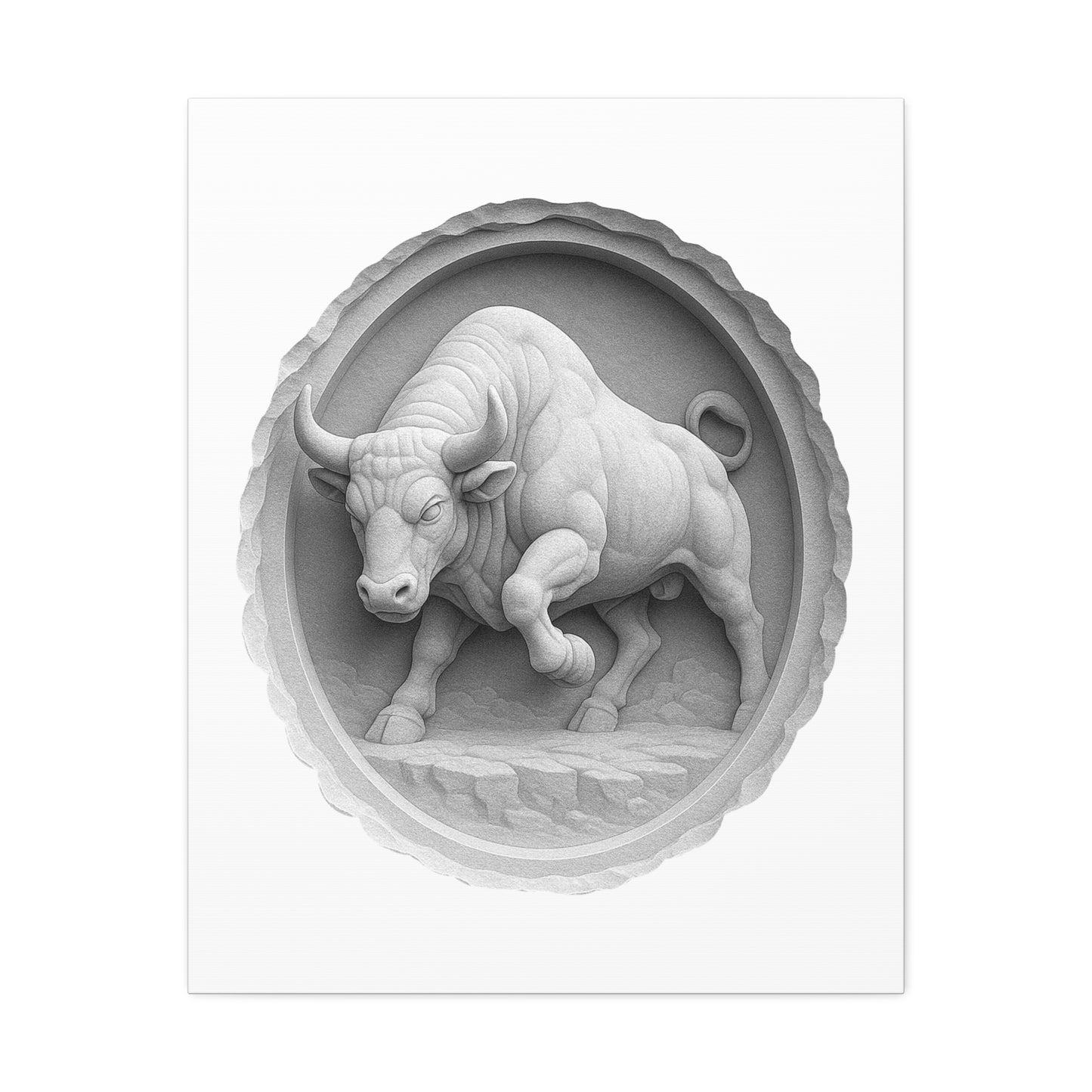 Stone-Born Strength – Bas-Relief Bull Canvas | Tooneety