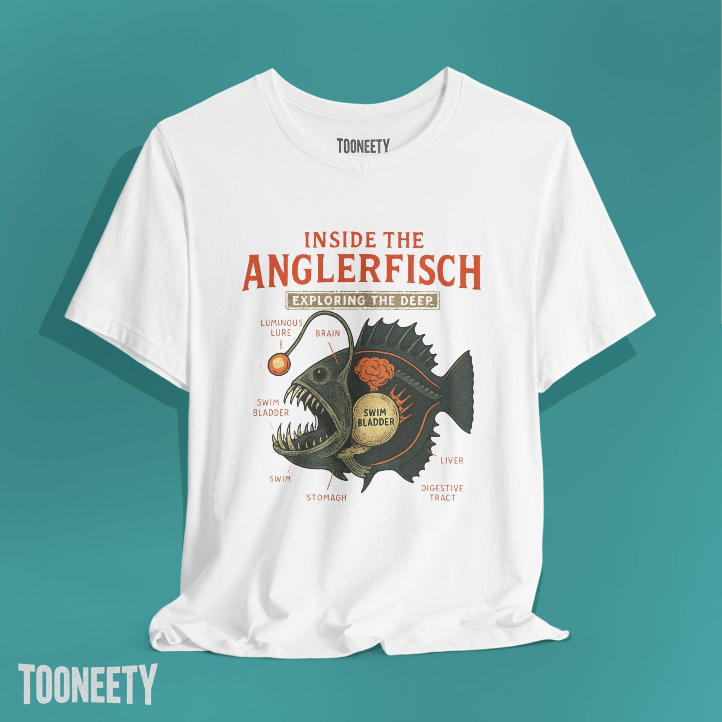 Inside the Anglerfish T Shirt Deep Sea Ichthyology Diagram Tee Funny Educational Fish Anatomy Shirt