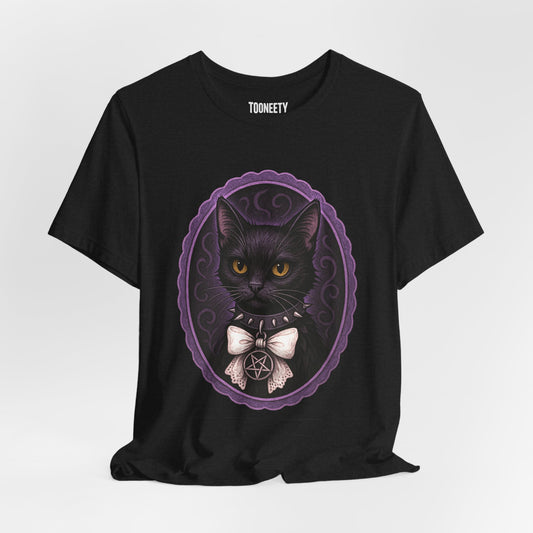 Goth Cat Portrait T-shirt V2 – Occult Cat Charm Tee | Tooneety