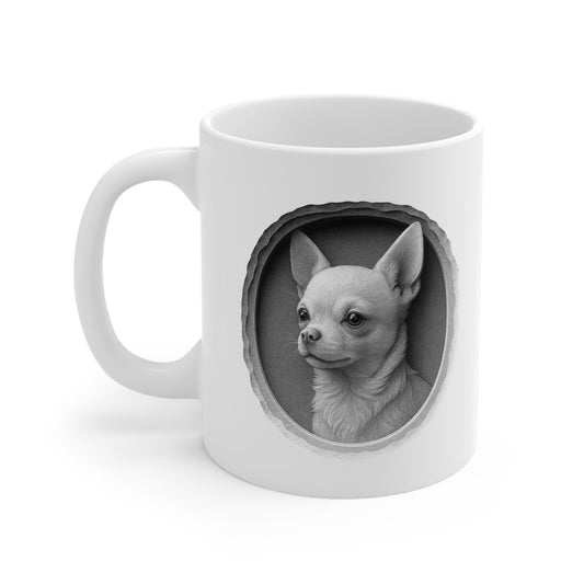 Chihuahua Art Mug, Dog Lover Gift, Black and White Coffee Cup, Pet Memorial Mug, Personalized Pet Lover Mug