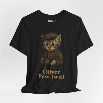 Oliver Paw-twist T-shirt – Dickens Cat Parody Tee | Tooneety