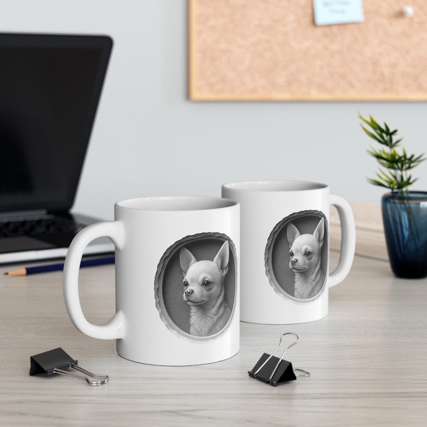 Chihuahua Art Mug, Dog Lover Gift, Black and White Coffee Cup, Pet Memorial Mug, Personalized Pet Lover Mug