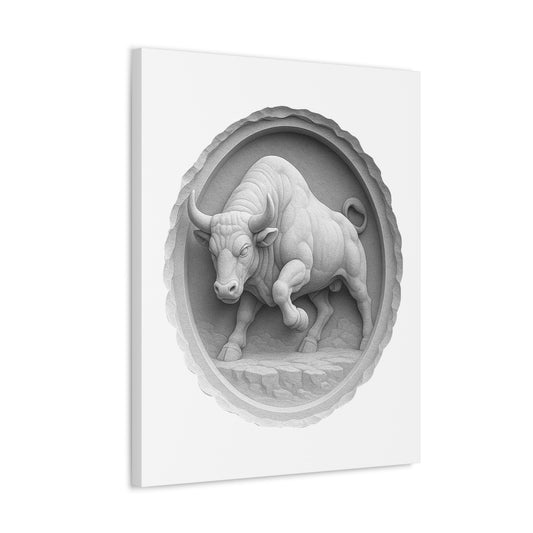 Stone-Born Strength – Bas-Relief Bull Canvas | Tooneety