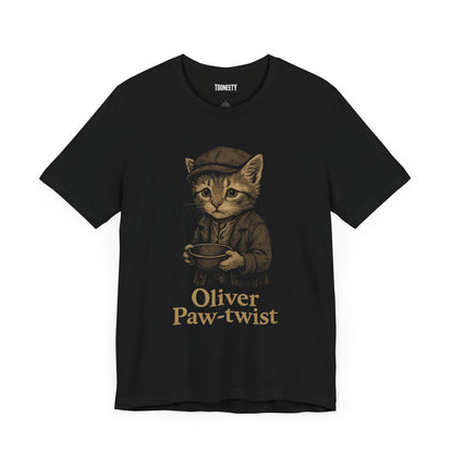 Oliver Paw-twist T-shirt – Dickens Cat Parody Tee | Tooneety