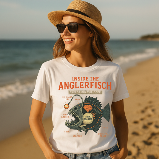 Inside the Anglerfish T Shirt  Deep Sea Ichthyology Diagram Tee  Funny Educational Fish Anatomy Shirt