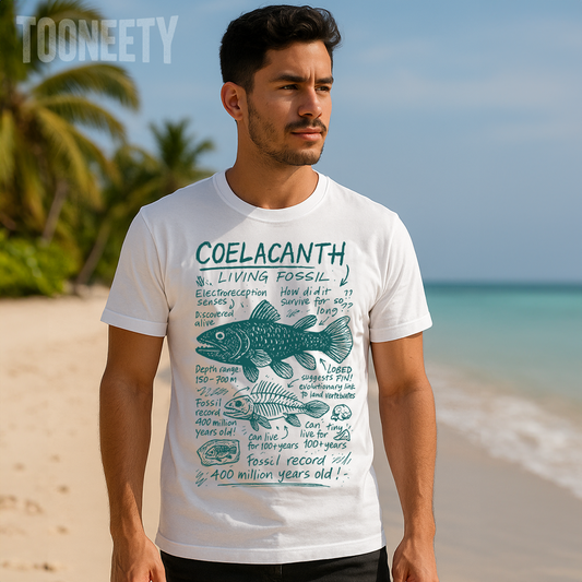 Coelacanth T Shirt Vintage Science Graphic Tee | Living Fossil Fish Shirt | Paleontology Gift | Marine Biology T-Shirt | Unisex Nerdy Tee