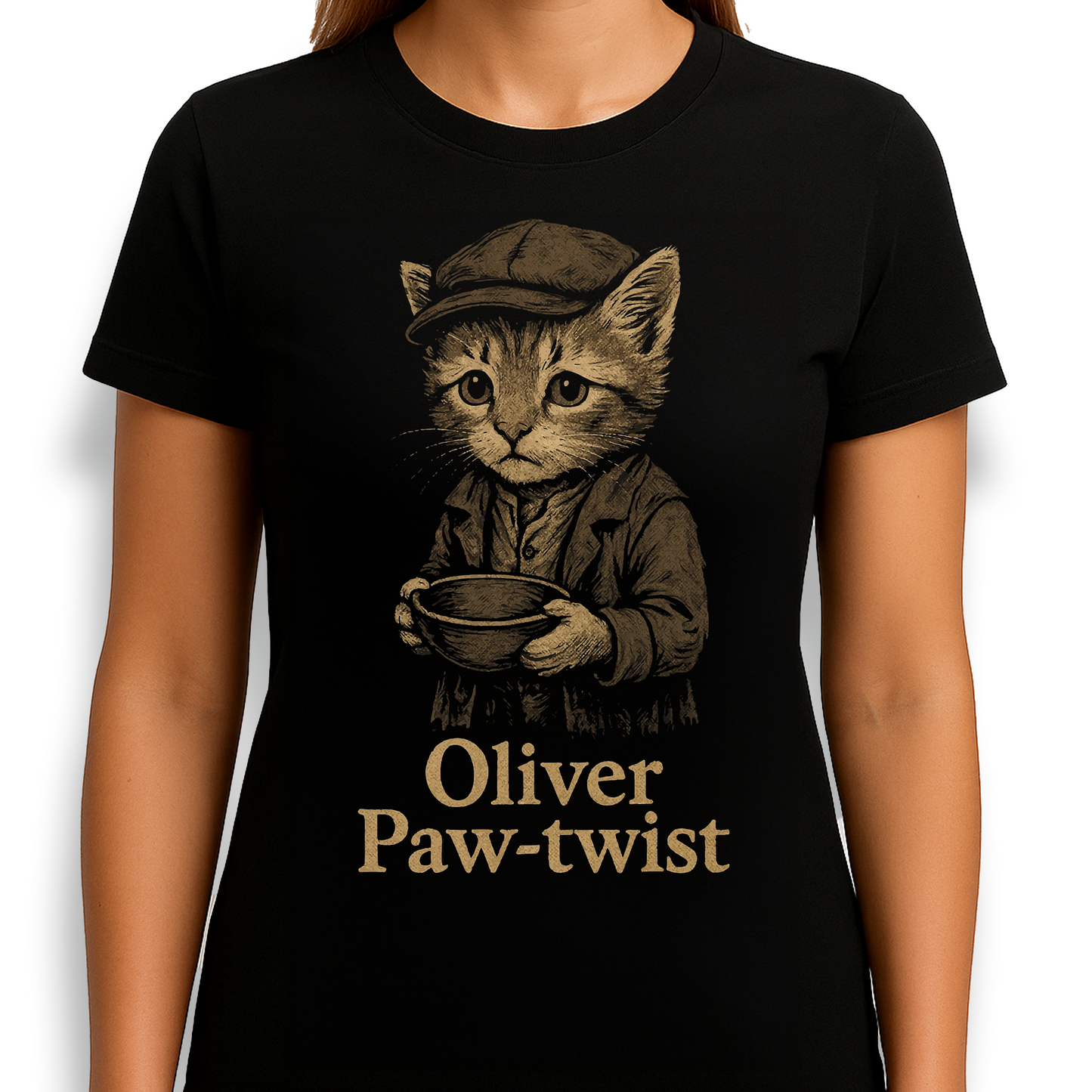 Oliver Paw-twist T-shirt – Dickens Cat Parody Tee | Tooneety