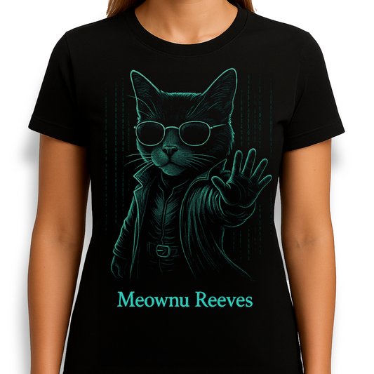Meownu Reeves T-shirt – Matrix Cat Parody Cyber Tee | Tooneety