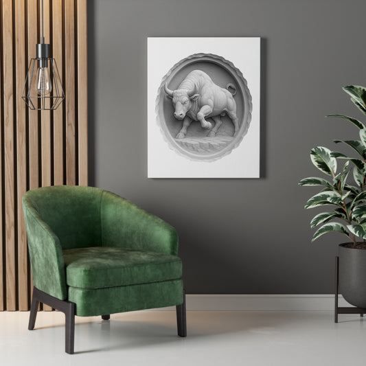 Stone-Born Strength – Bas-Relief Bull Canvas | Tooneety