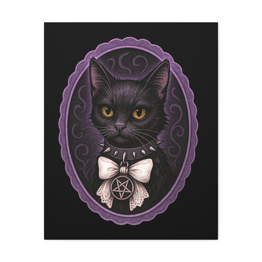 Goth Cat Portrait Canvas Wall Art | Occult Black Cat with Pentagram | Tooneety