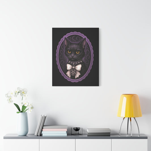Goth Cat Portrait Canvas Wall Art | Occult Black Cat with Pentagram | Tooneety