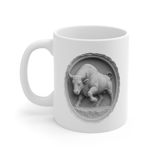 Bull Relief Mug - Rustic Ceramic Coffee Cup for Animal Lovers | Tooneety