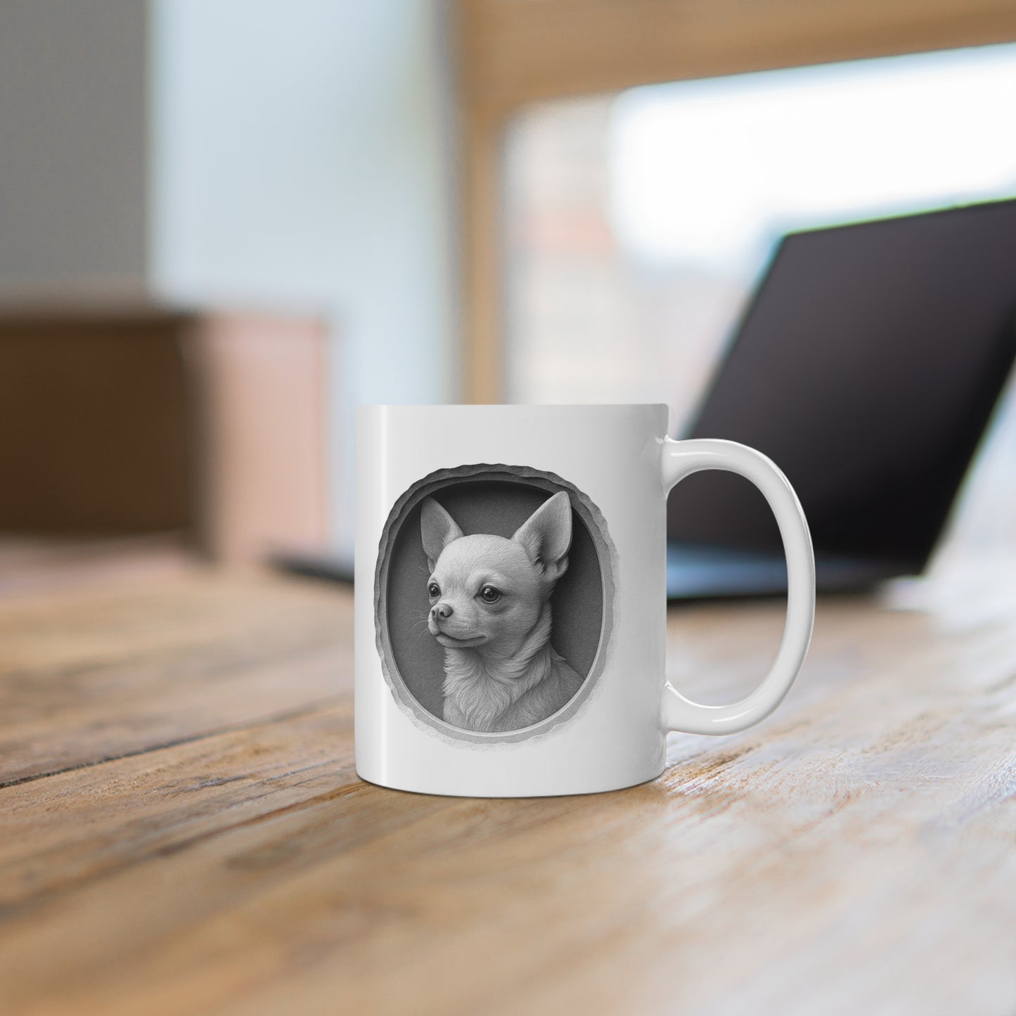 Chihuahua Art Mug, Dog Lover Gift, Black and White Coffee Cup, Pet Memorial Mug, Personalized Pet Lover Mug