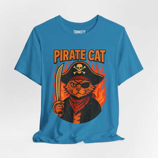 Pirate Cat T-Shirt, Fun Cat Tee, Pirate Lover Gift, Unique Animal Shirt, Casual Wear, Cat Mom Shirt